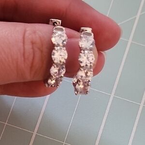 Nwt Jtv Sterling Silver And Diamond Simulant Hoop Earrings